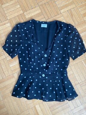 Wilfred Black Polka Dot Peplum Blouse